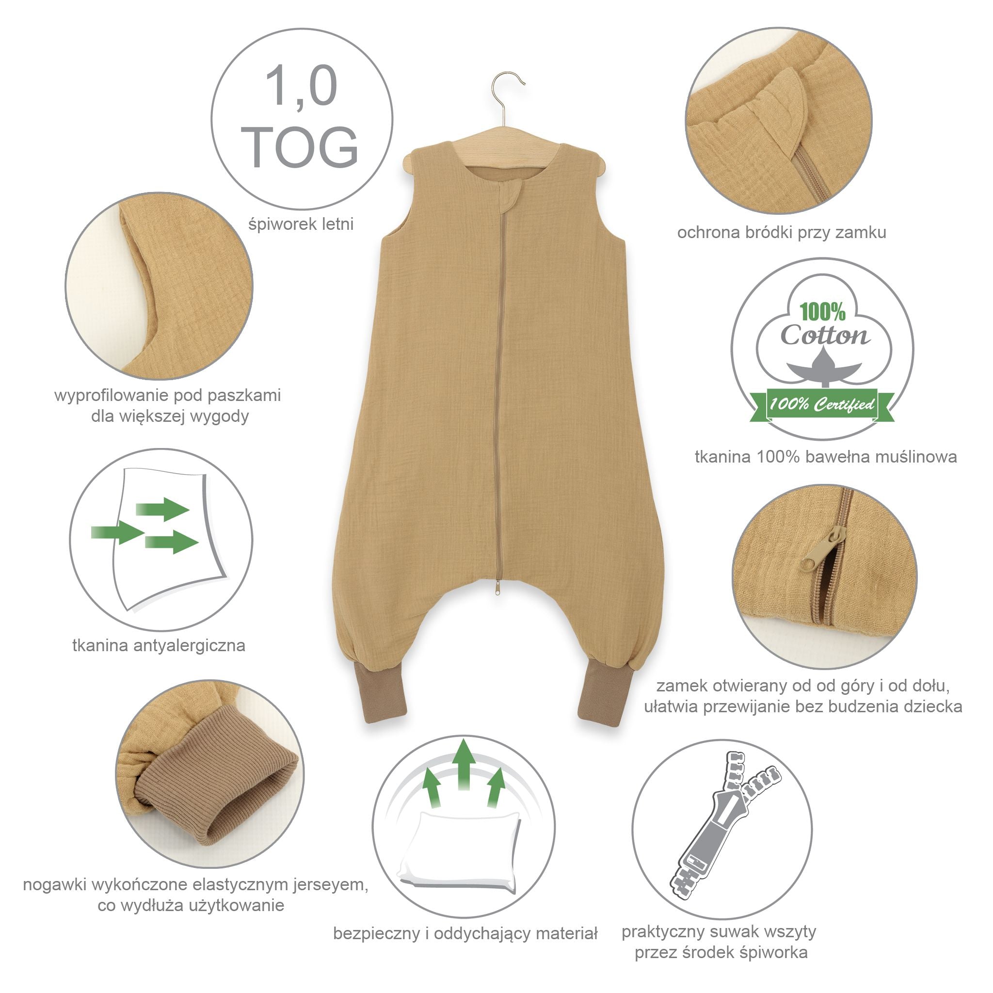 Muslin baby sleeping bag with legs XL 2-4 years for summer TOG 1.0 - pastel blue