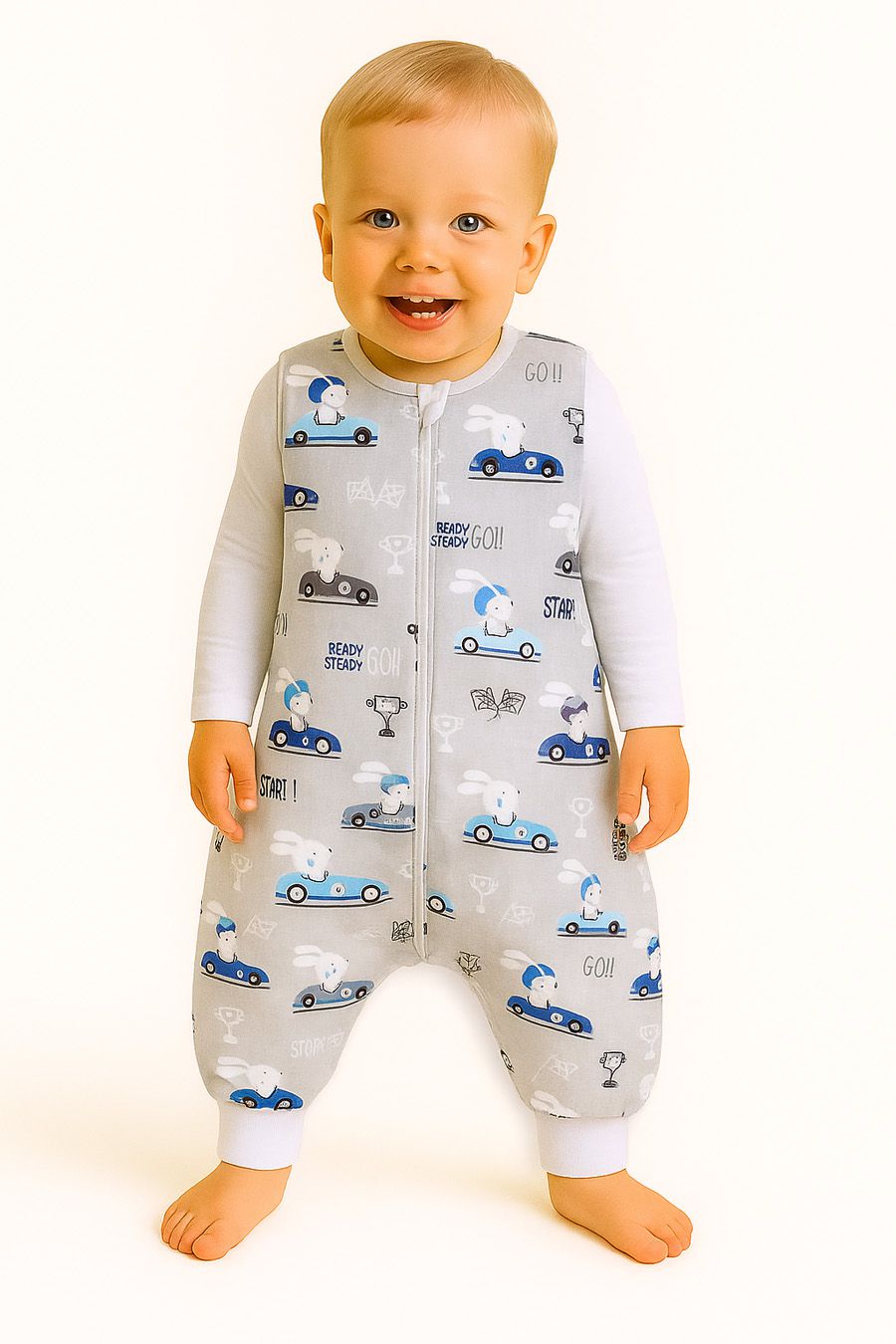 Cotton Baby Sleeping Bag  with legs Warm and Cozy L 9-24 months TOG 2.5 - gray rabbits
