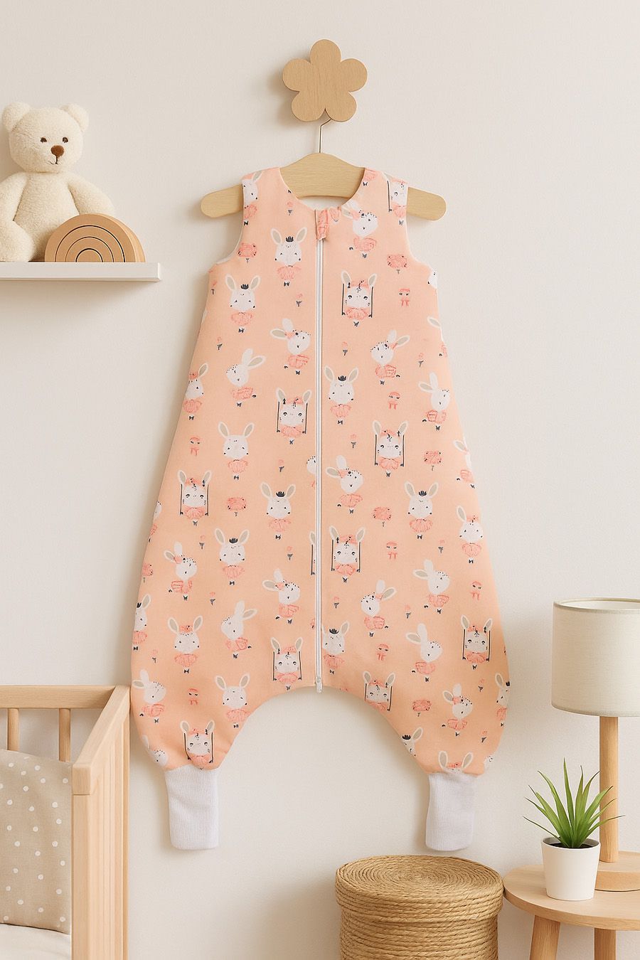 Cotton Baby Sleeping Bag  with legs Warm and Cozy L 9-24 months TOG 2.5 - ballerina bunnies