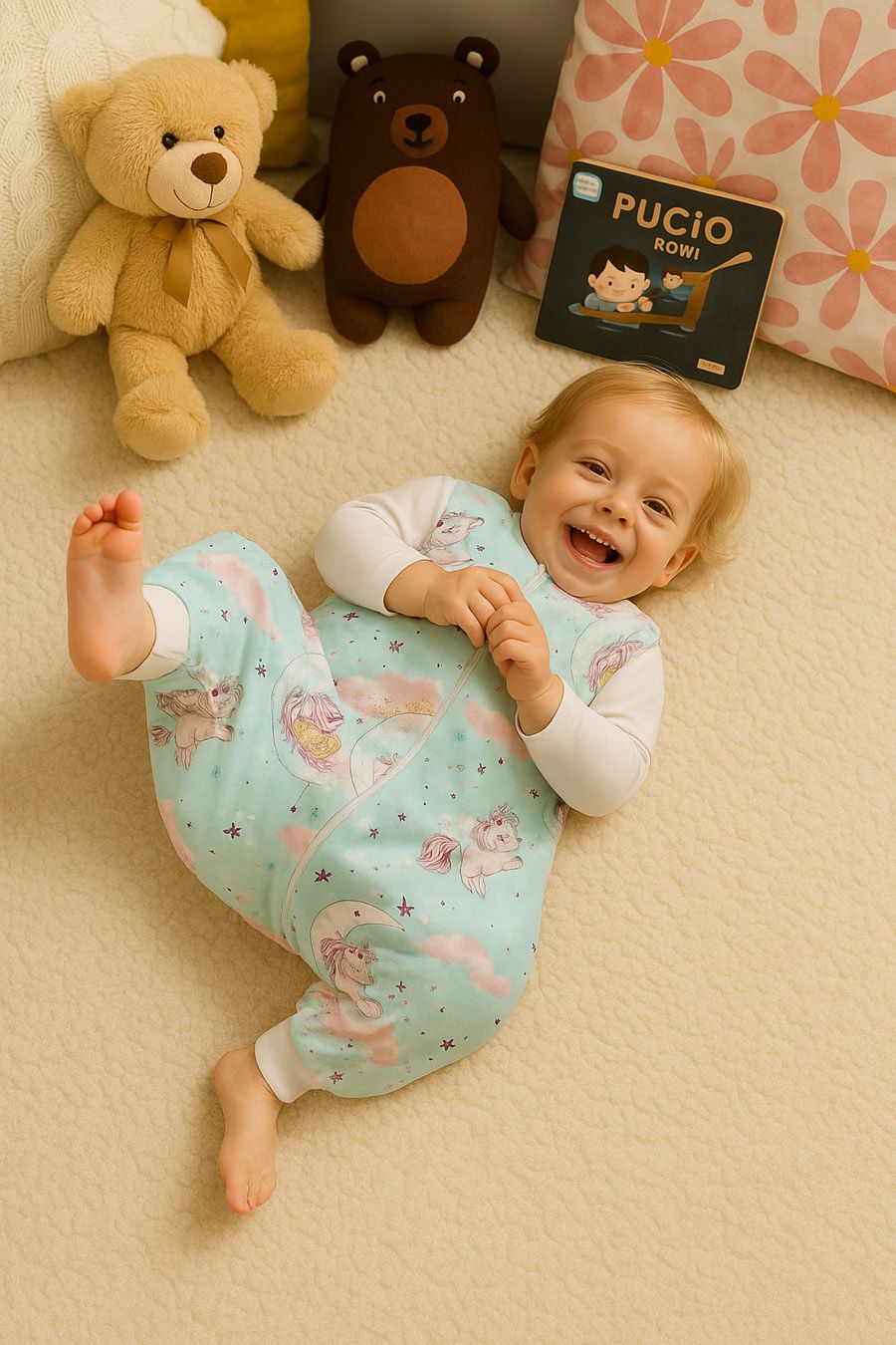 Cotton Baby Sleeping Bag  with legs Warm and Cozy L 9-24 months TOG 2.5 - mint unicorns
