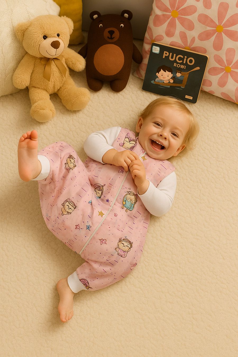 Cotton Baby Sleeping Bag  with legs Warm and Cozy L 9-24 months TOG 2.5 - pink owls