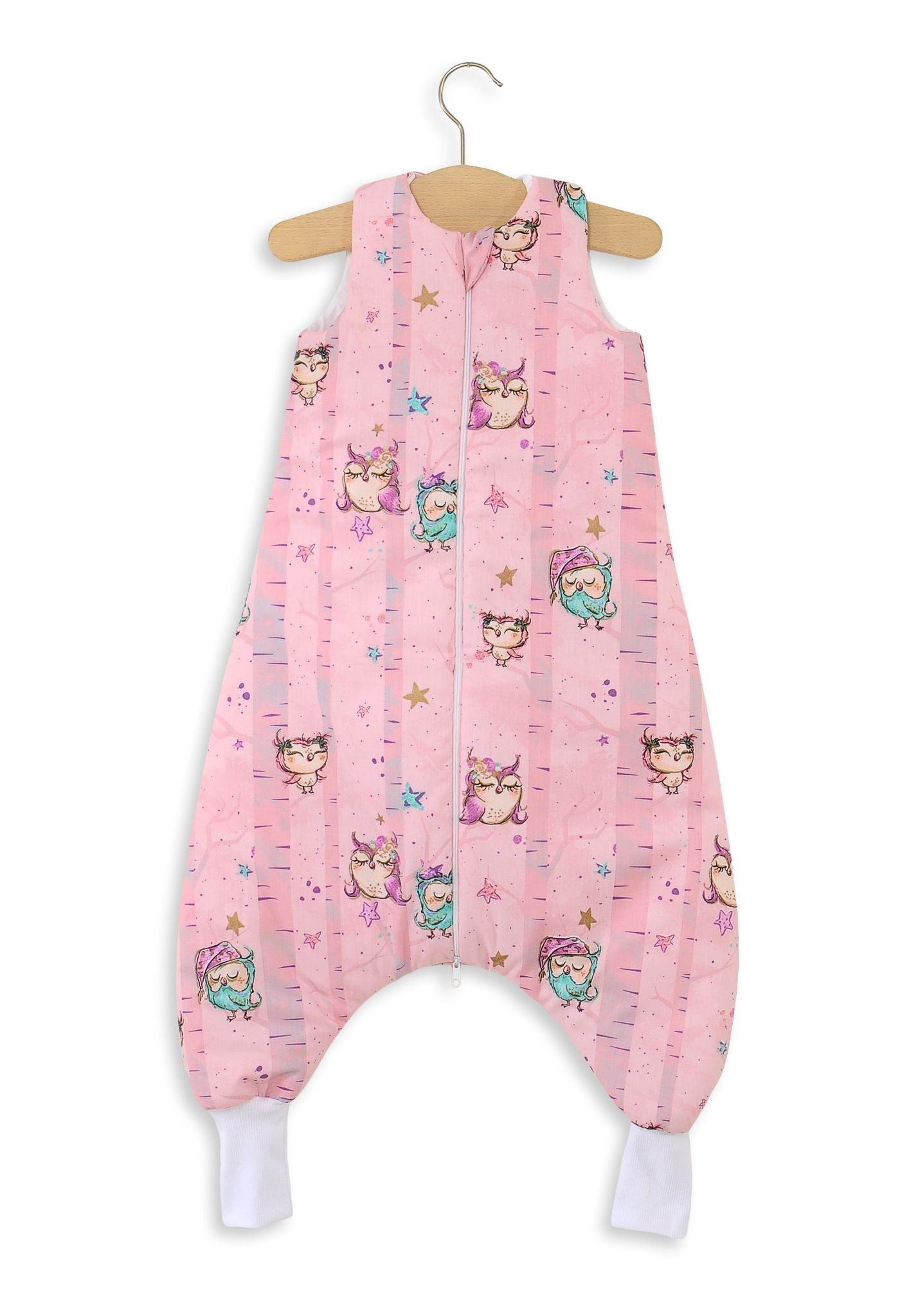 Cotton Baby Sleeping Bag  with legs Warm and Cozy L 9-24 months TOG 2.5 - pink owls