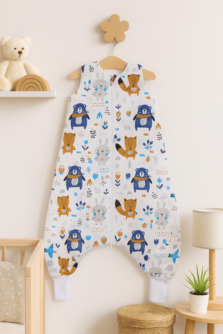 Cotton Baby Sleeping Bag  with legs Warm and Cozy L 9-24 months TOG 2.5 - navy blue teddy bears