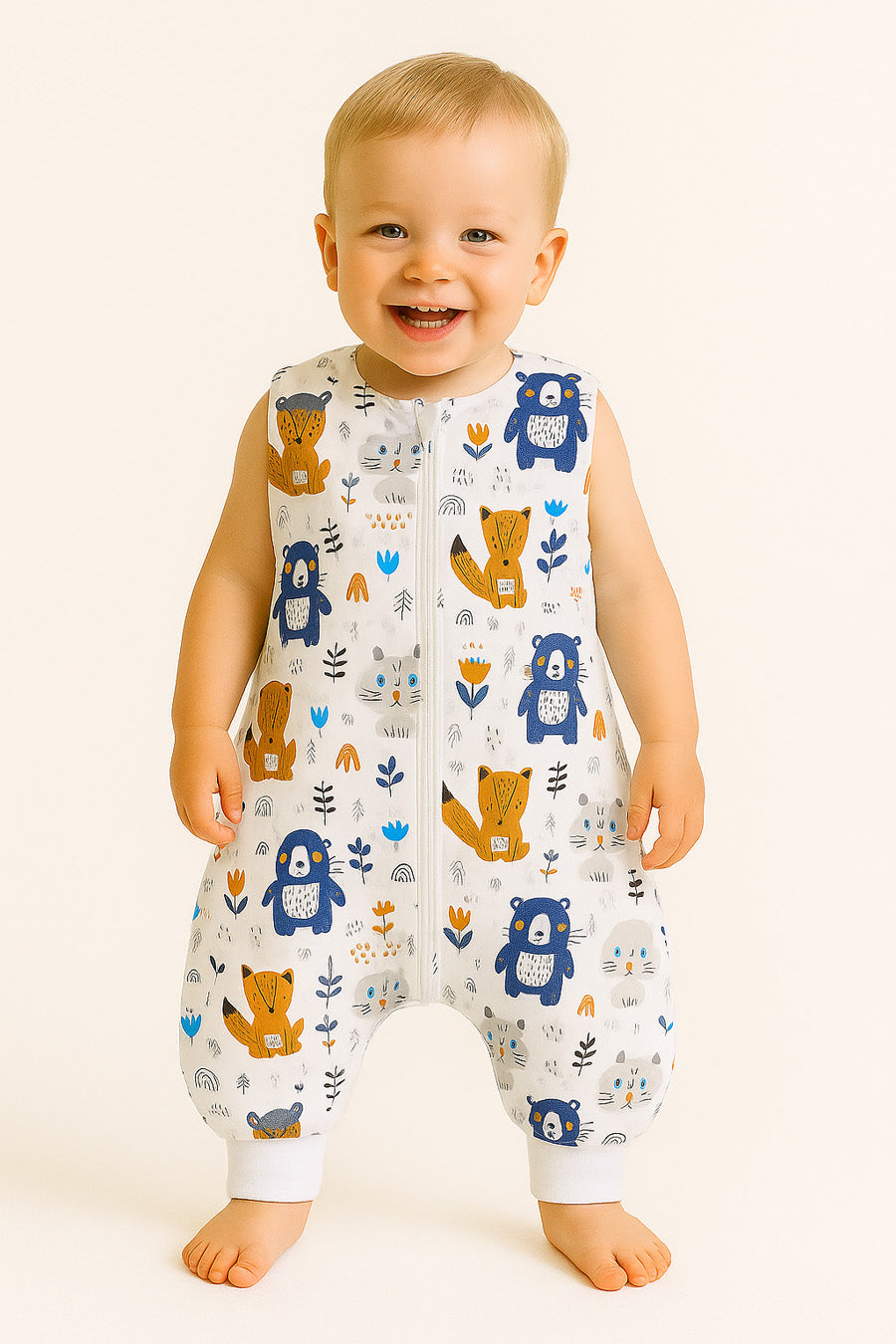 Cotton Baby Sleeping Bag  with legs Warm and Cozy L 9-24 months TOG 2.5 - navy blue teddy bears