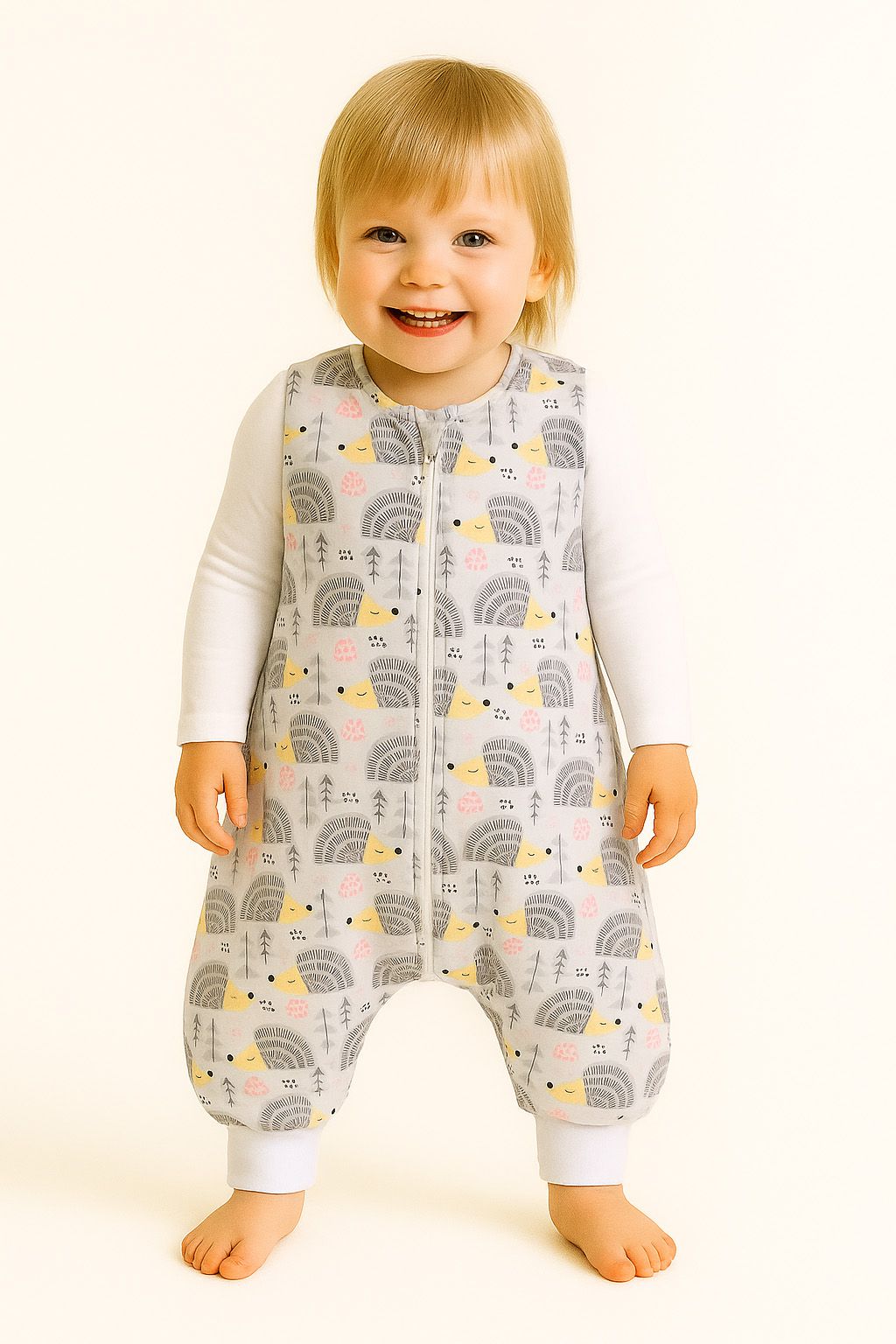 Cotton Baby Sleeping Bag  with legs Warm and Cozy L 9-24 months TOG 2.5 - grey hedgehogs