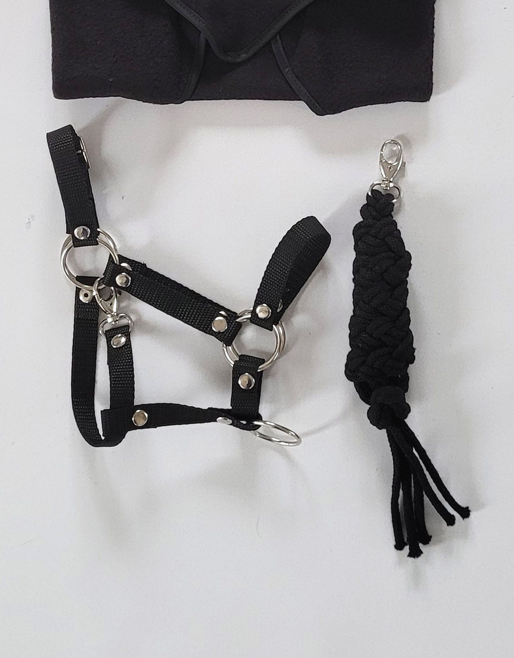 Set for Hobby Horse: the halter A3 + Tether made of cord - black