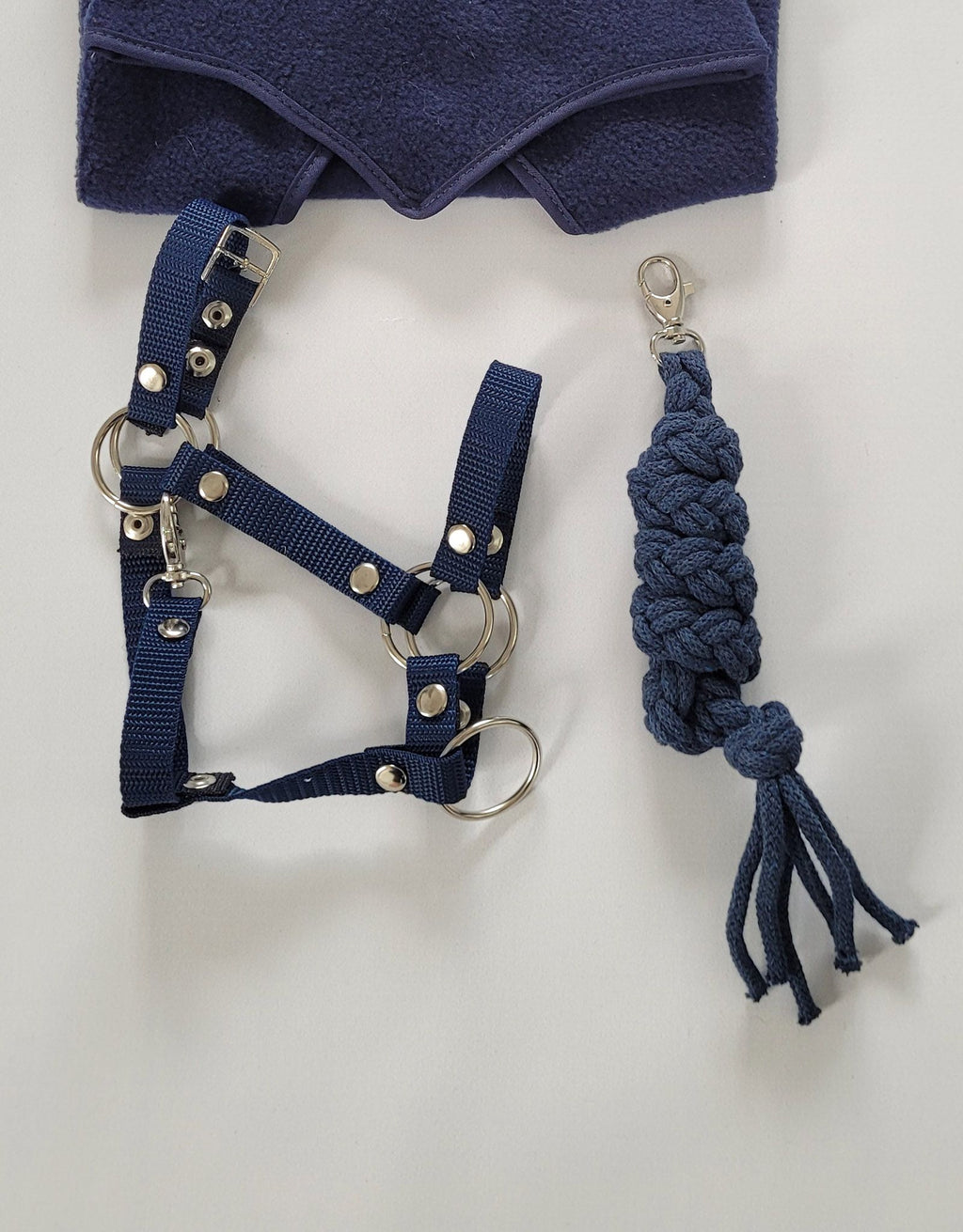 Set for Hobby Horse: the halter A3 + Tether made of cord - navy blue