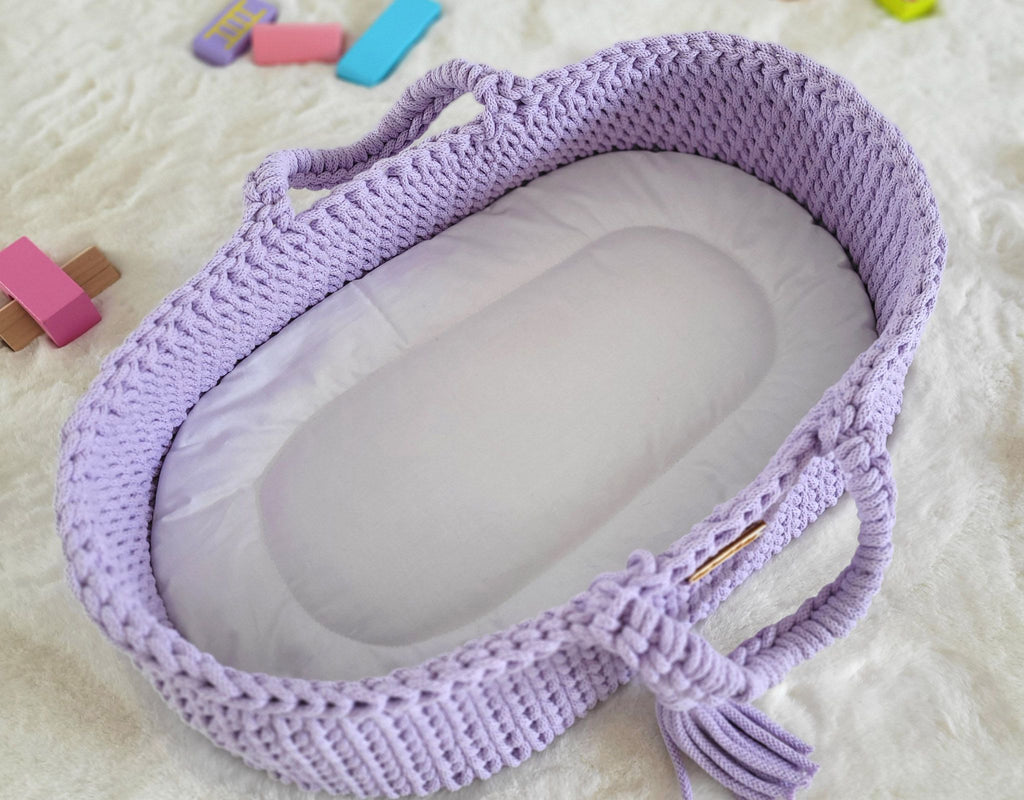 Moses basket BOHO cotton - doll carrier - purple