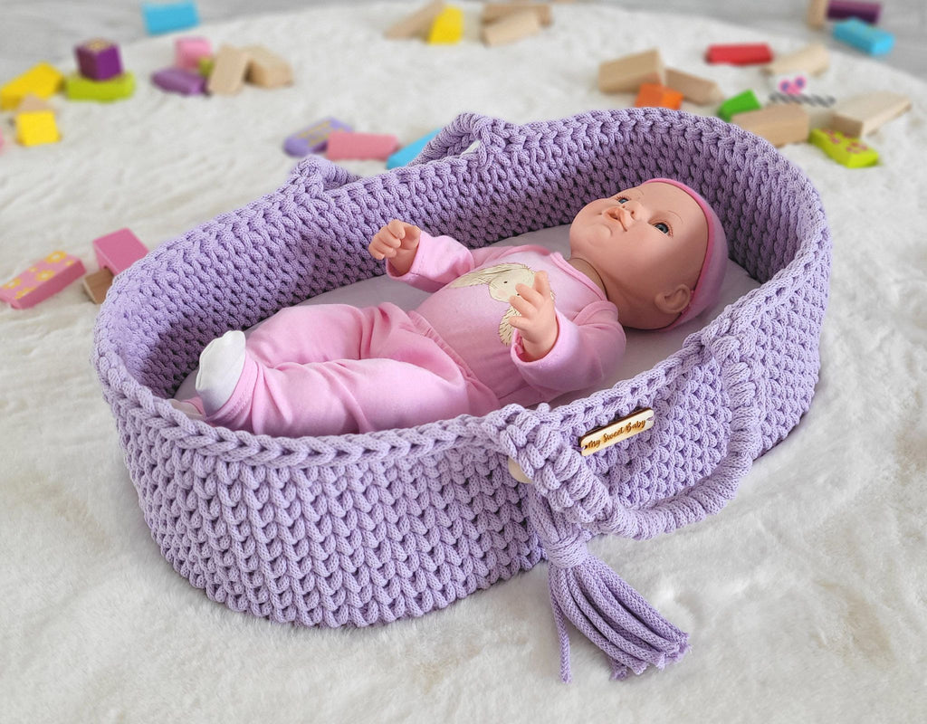 Moses basket BOHO cotton - doll carrier - purple