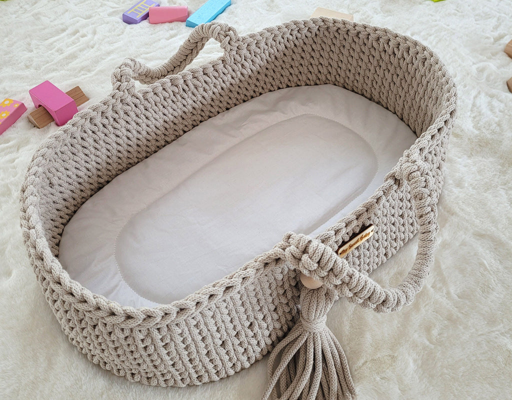 Moses basket BOHO cotton - doll carrier - light beige