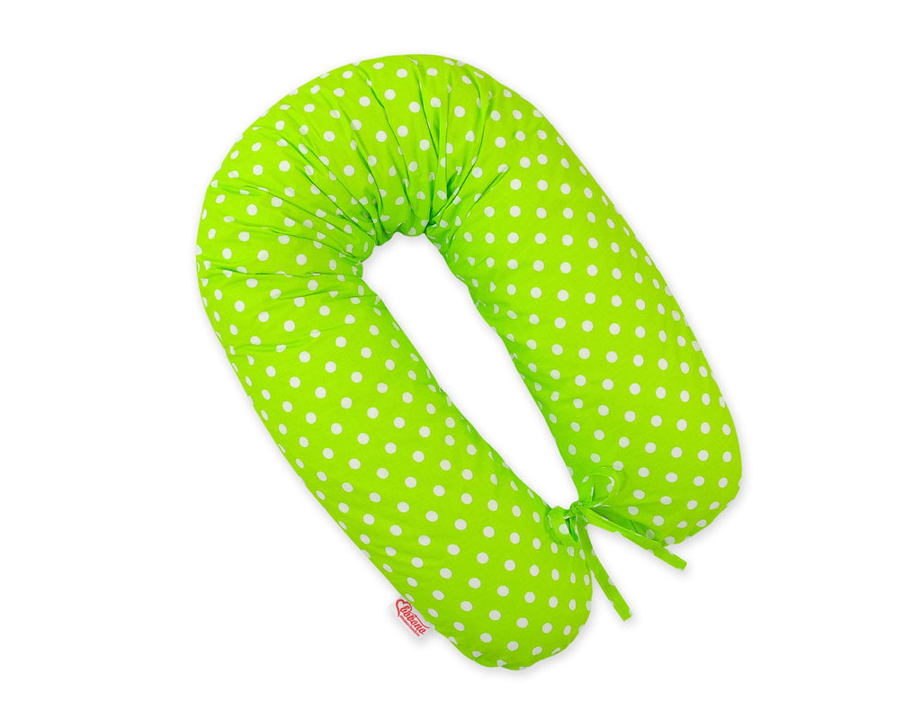 Cotton  pillowcase for pregnancy pillow Longer - White polka dots on green
