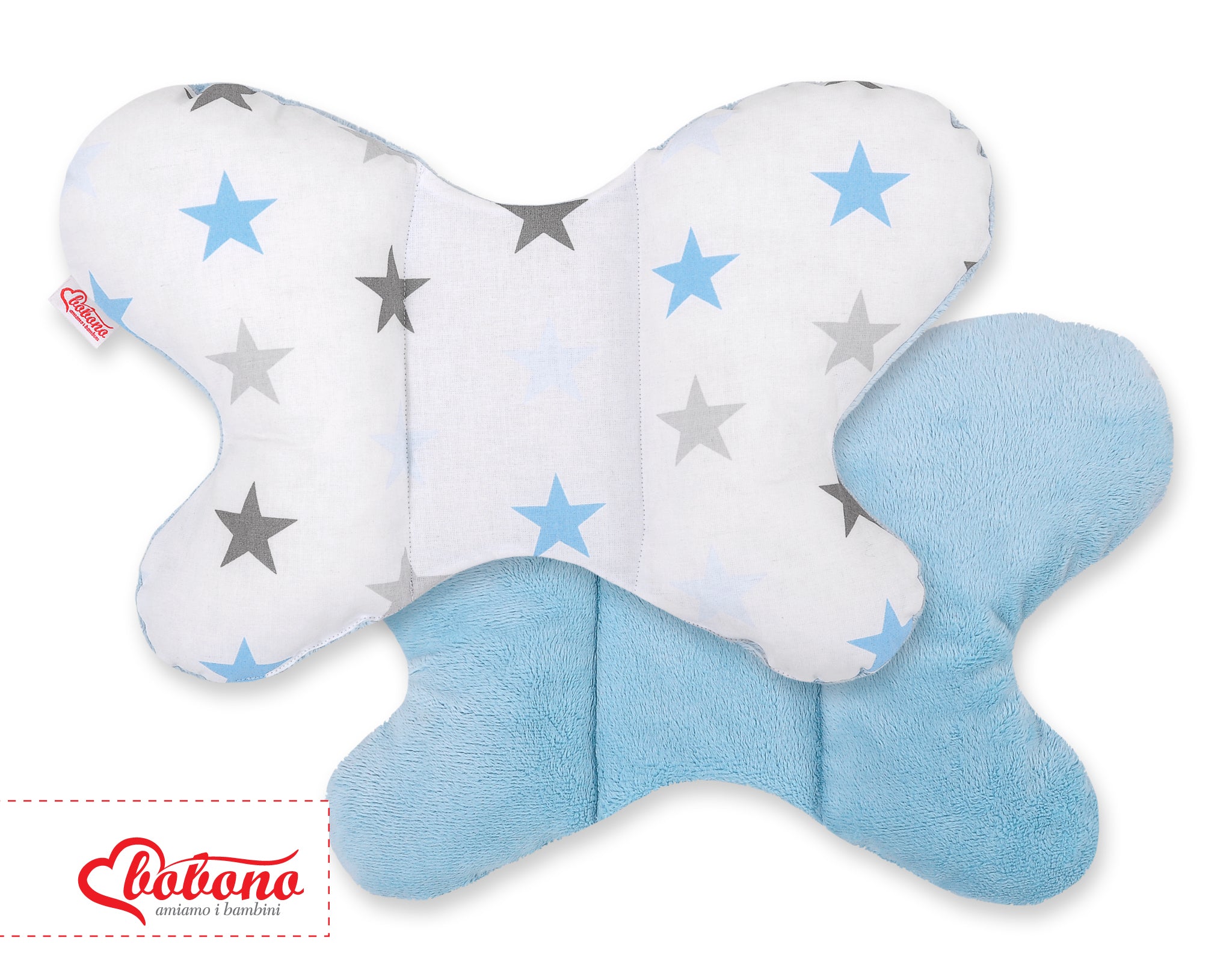 Double-sided anti shock cushion \"BUTTERFLY\" -  grey-blue stars/blue