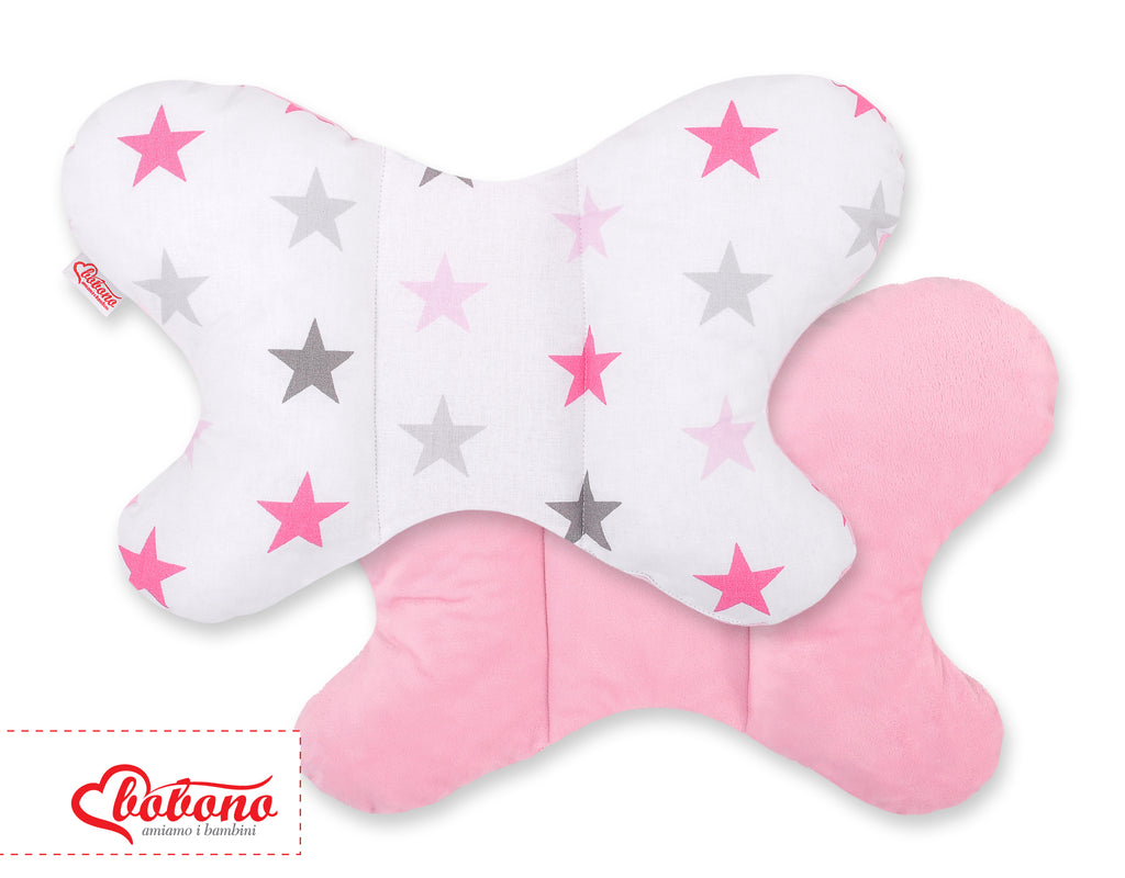 Double-sided anti shock cushion \"BUTTERFLY\" -  grey-pink stars/pink