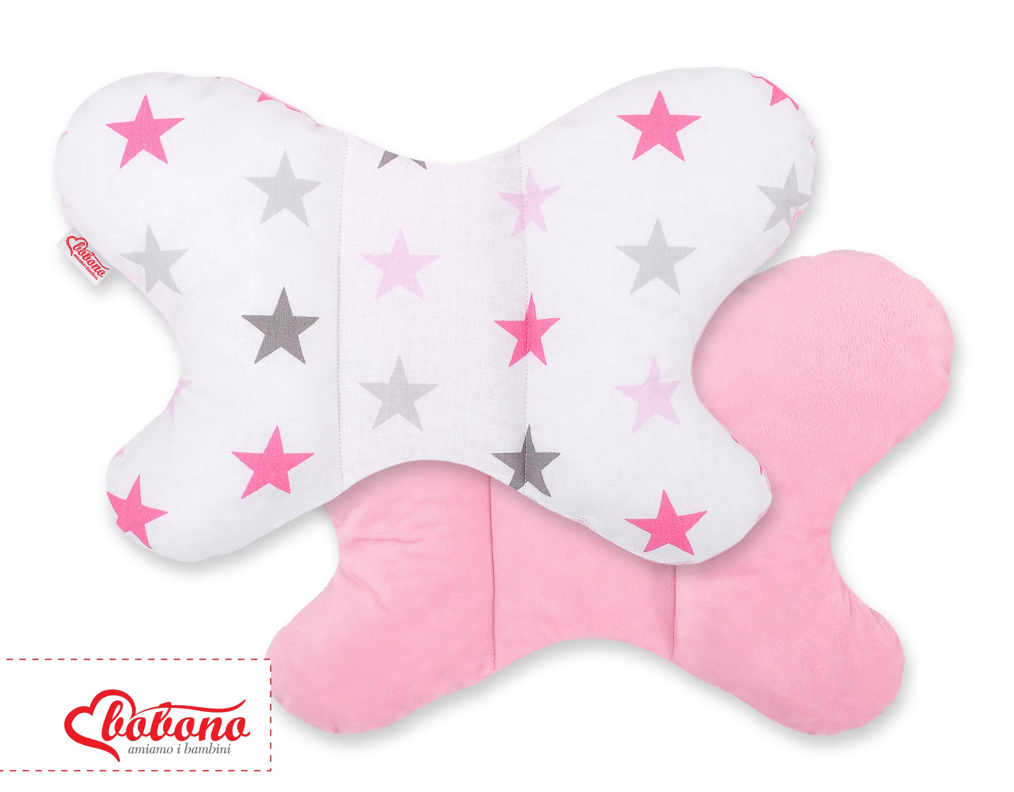 Double-sided anti shock cushion \"BUTTERFLY\" -  grey-pink stars/pink