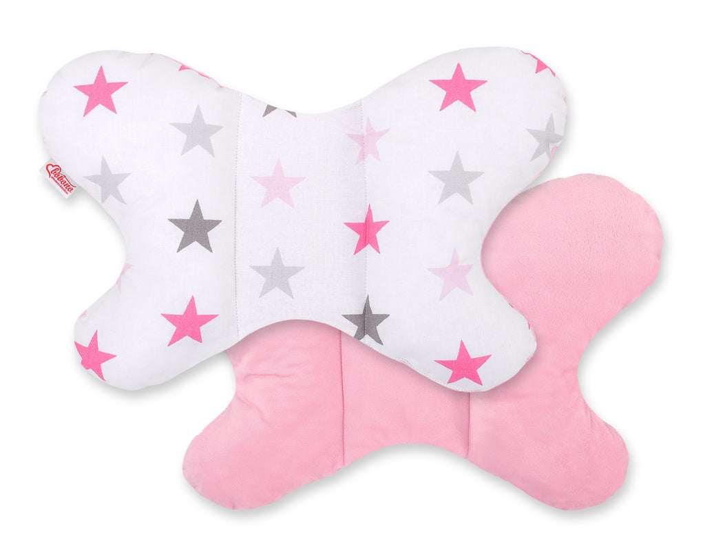Double-sided anti shock cushion \"BUTTERFLY\" -  grey-pink stars/pink