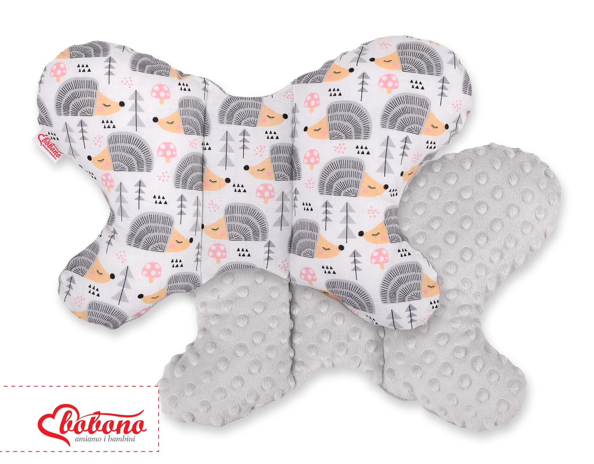 Double-sided anti shock cushion \"BUTTERFLY\" -  hedgehogs gray/gray