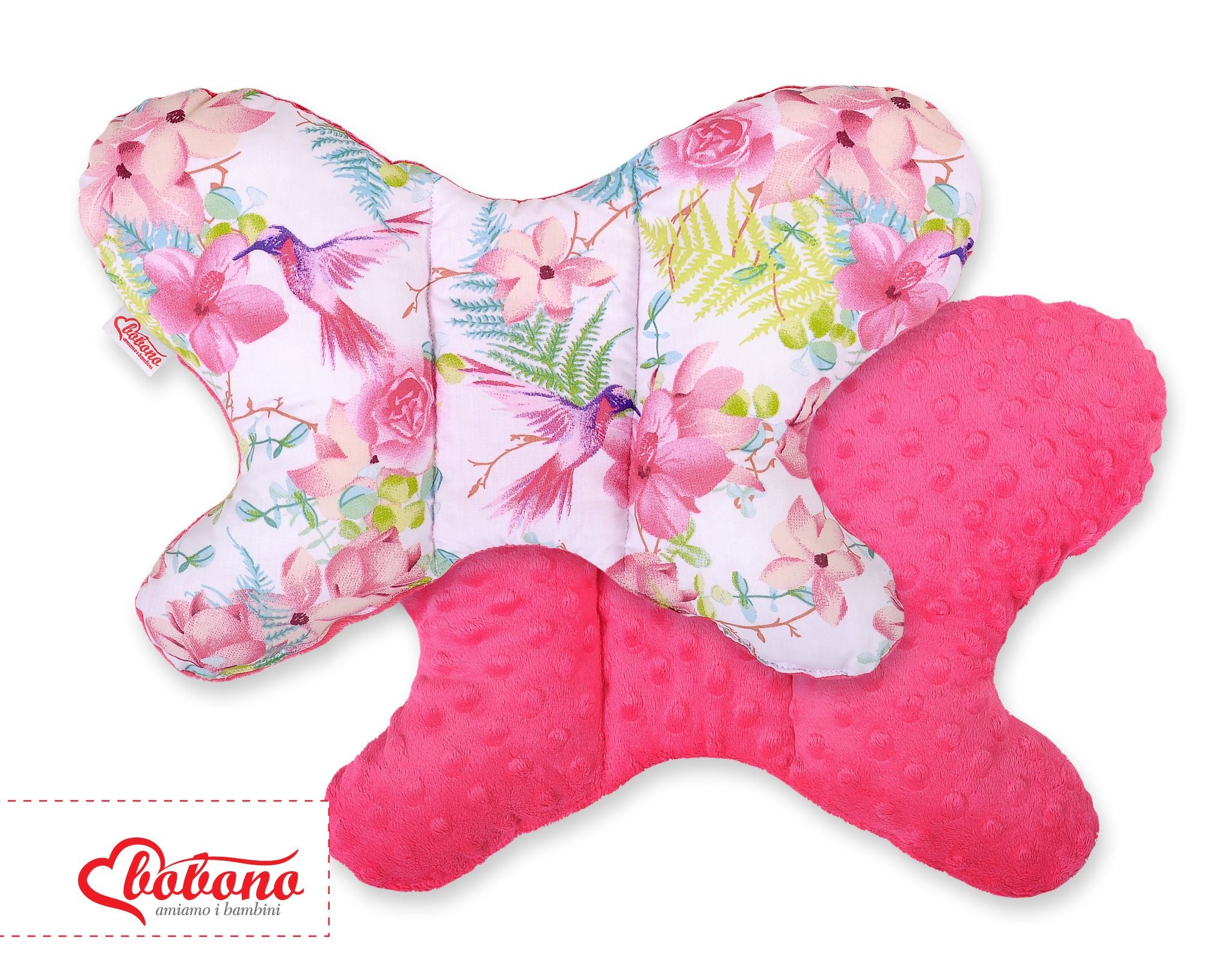 Double-sided anti shock cushion \"BUTTERFLY\" - hummingbirds in flowers/rosa