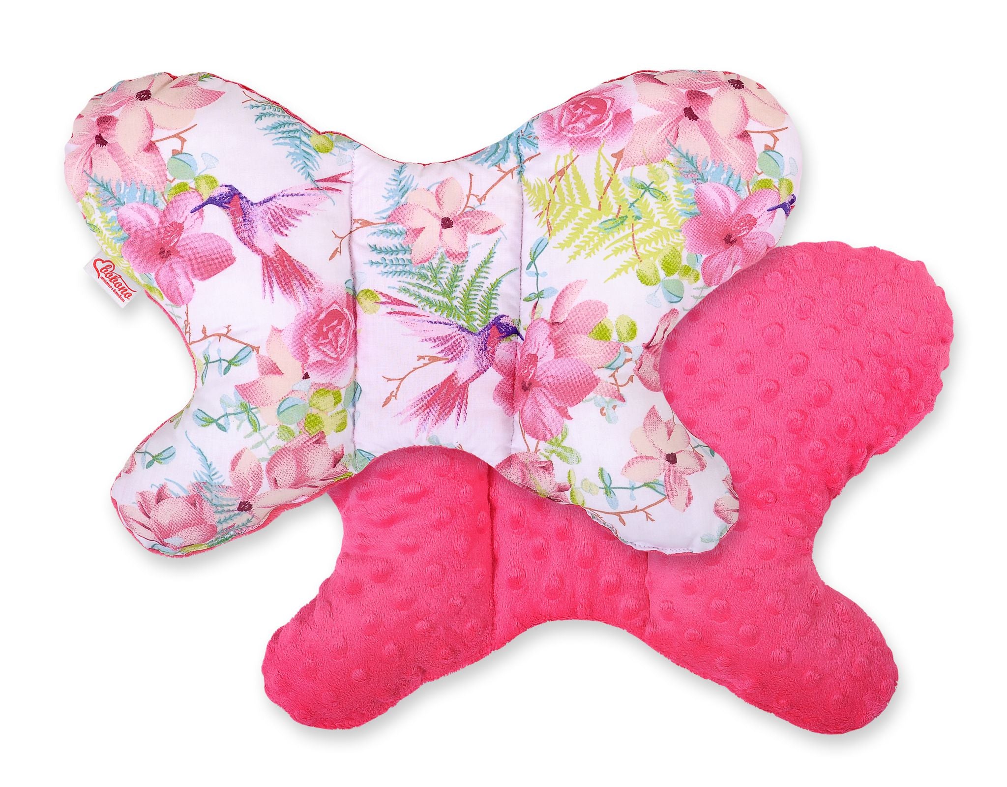 Double-sided anti shock cushion \"BUTTERFLY\" - hummingbirds in flowers/rosa