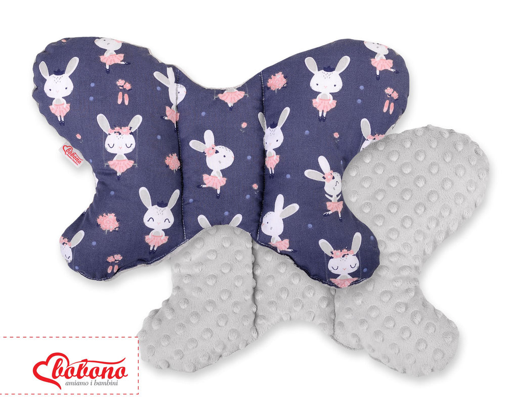 Double-sided anti shock cushion \"BUTTERFLY\" - rabbits navy blue/gray