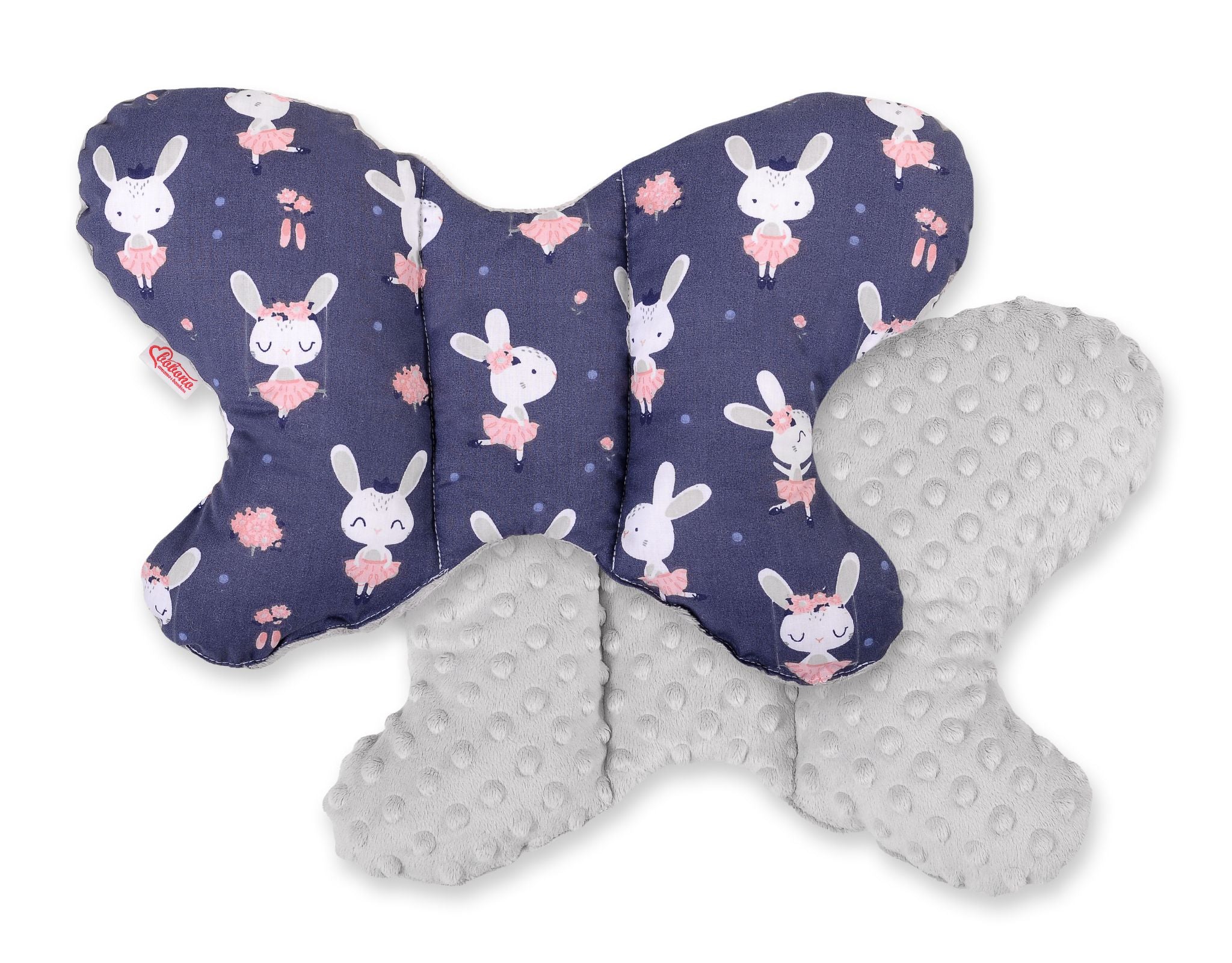 Double-sided anti shock cushion \"BUTTERFLY\" - rabbits navy blue/gray