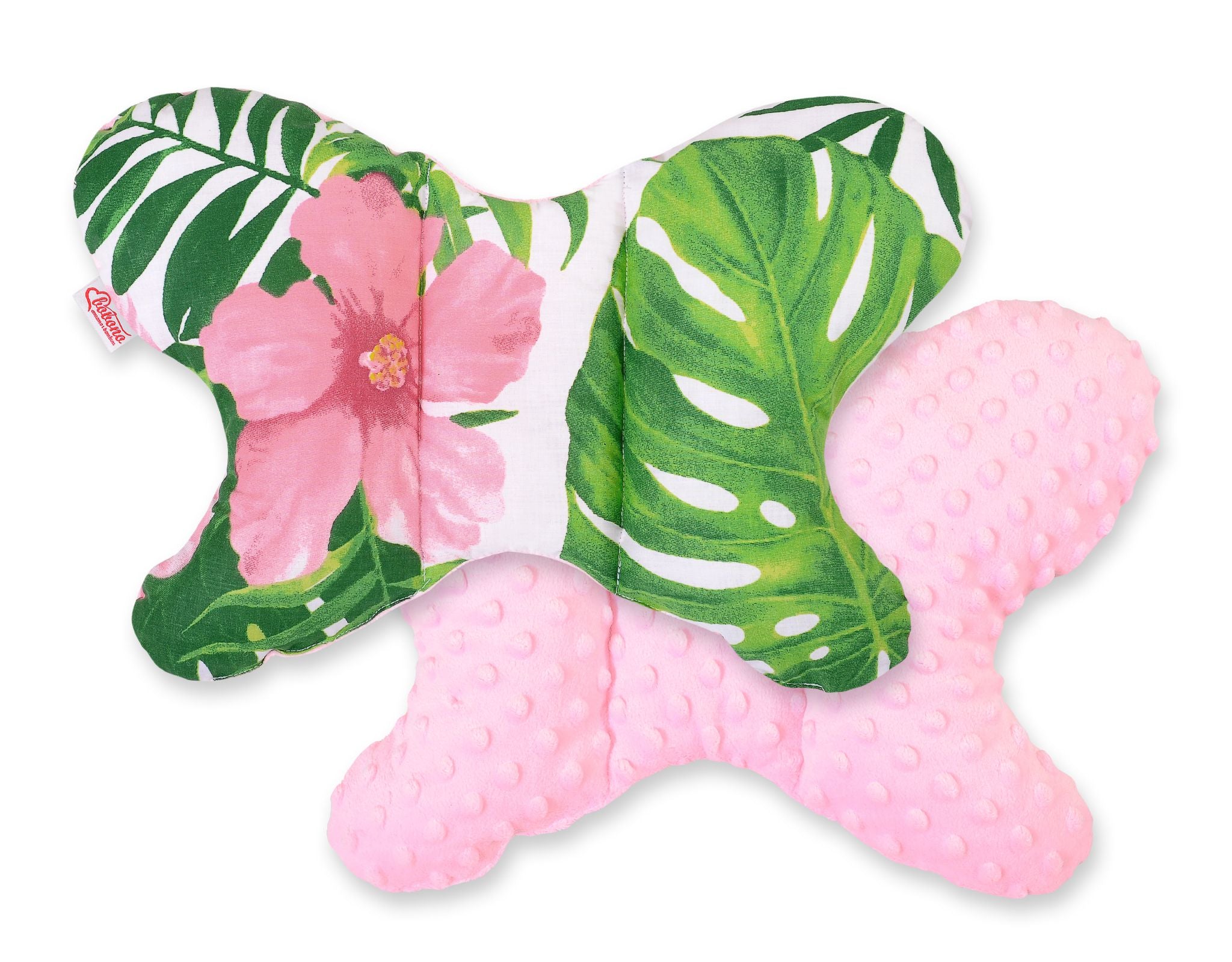 Double-sided anti shock cushion \"BUTTERFLY\"- tropical flowers/pink