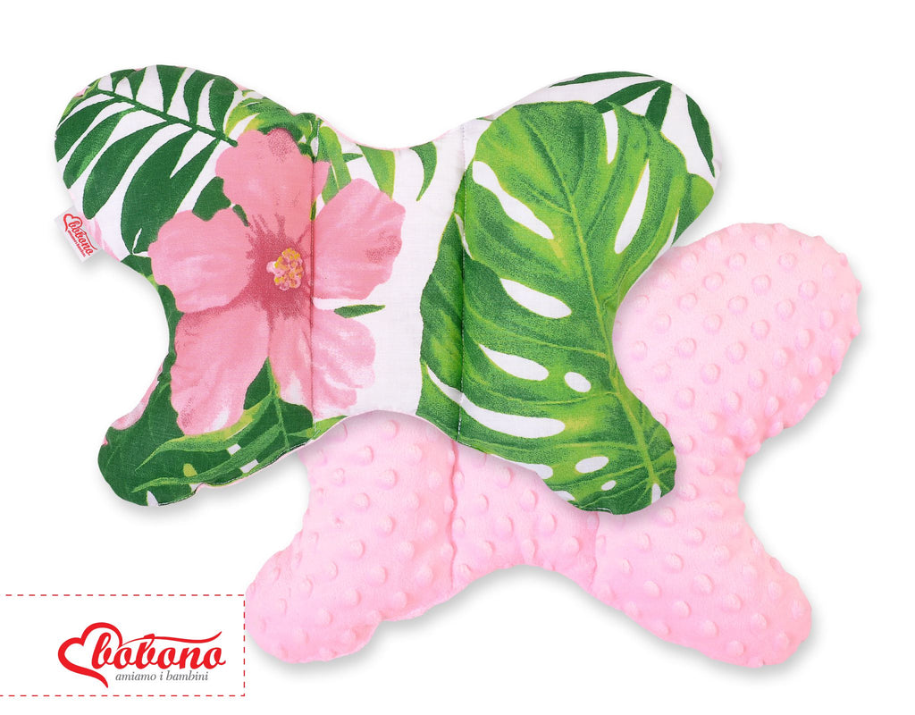 Double-sided anti shock cushion \"BUTTERFLY\"- tropical flowers/pink