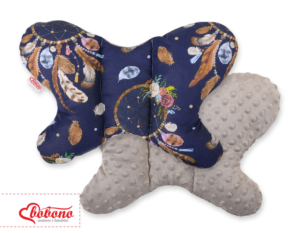 Double-sided anti shock cushion \"BUTTERFLY\" - dream catchers dark blue/gray brown