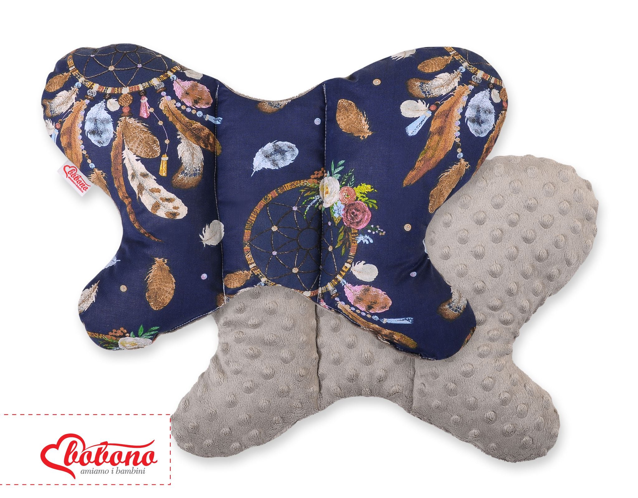 Double-sided anti shock cushion \"BUTTERFLY\" - dream catchers dark blue/gray brown