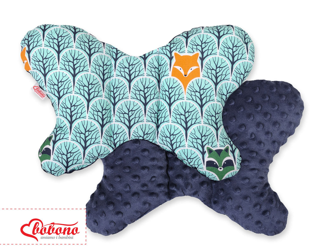 Double-sided anti shock cushion \"BUTTERFLY\" - mint forest/dark blue