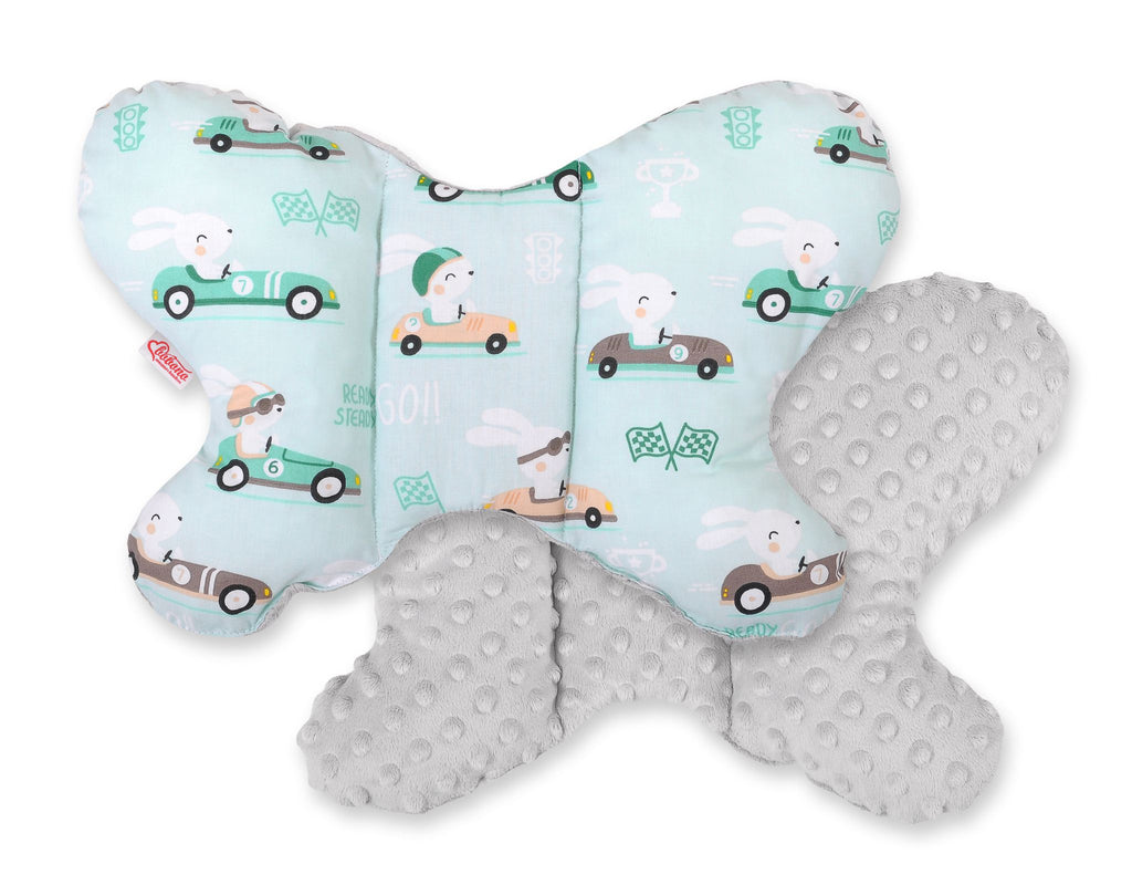 Double-sided anti shock cushion \"BUTTERFLY\" - rabbits mint/gray