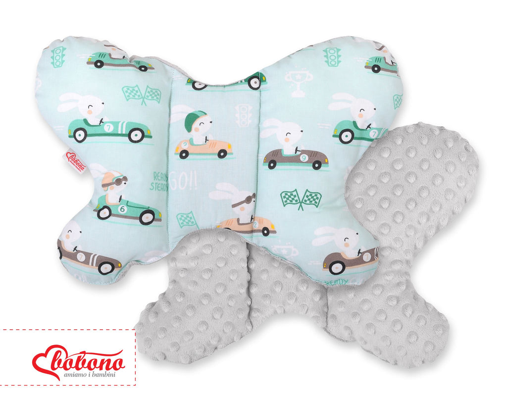 Double-sided anti shock cushion \"BUTTERFLY\" - rabbits mint/gray