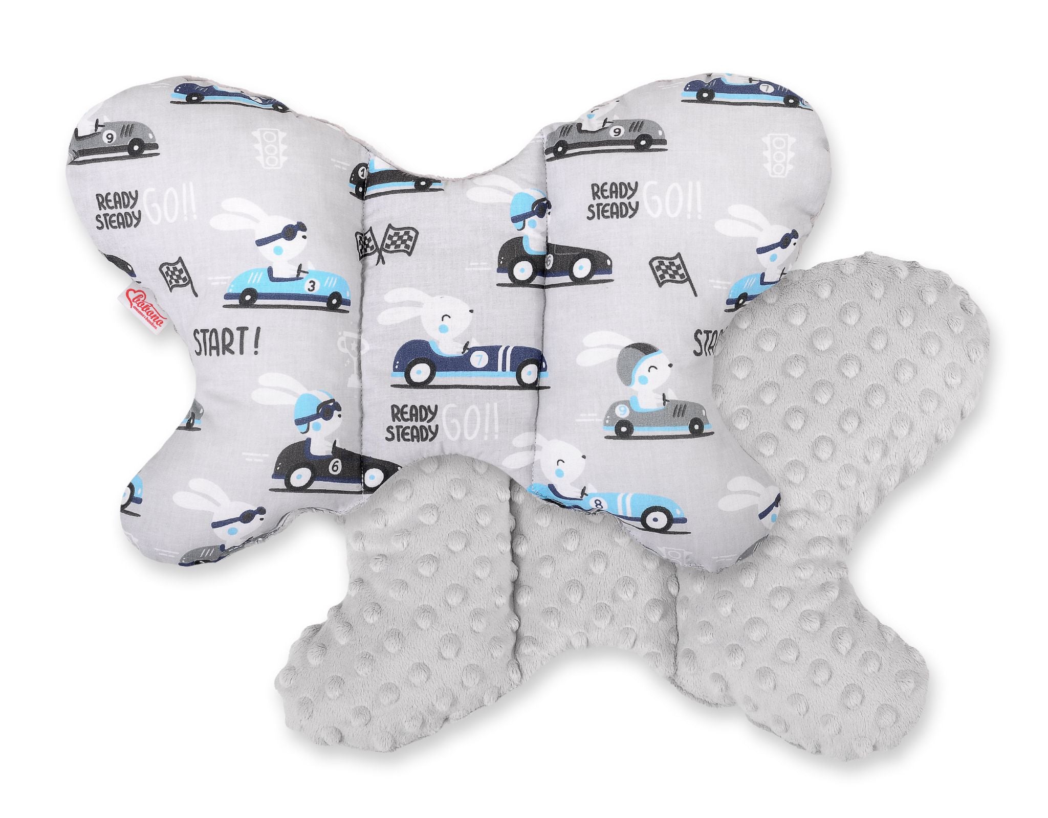 Double-sided anti shock cushion \"BUTTERFLY\" - gray rabbits/gray
