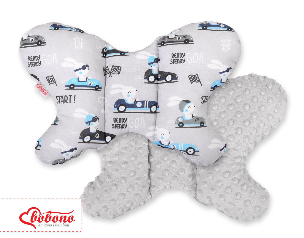 Double-sided anti shock cushion \"BUTTERFLY\" - gray rabbits/gray