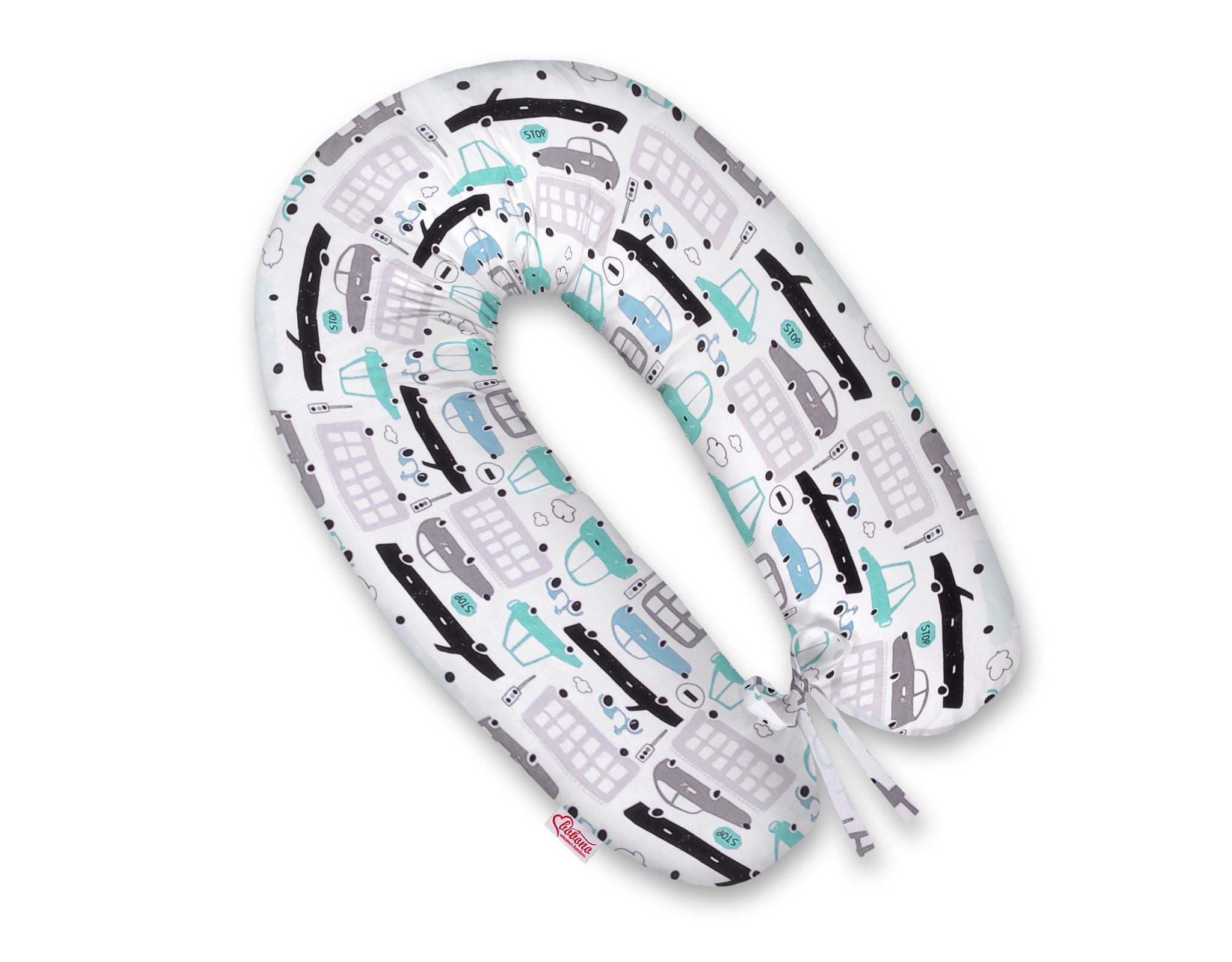 Pregnancy pillow- Longer, removable pillowcase - Gray and turquoise cars