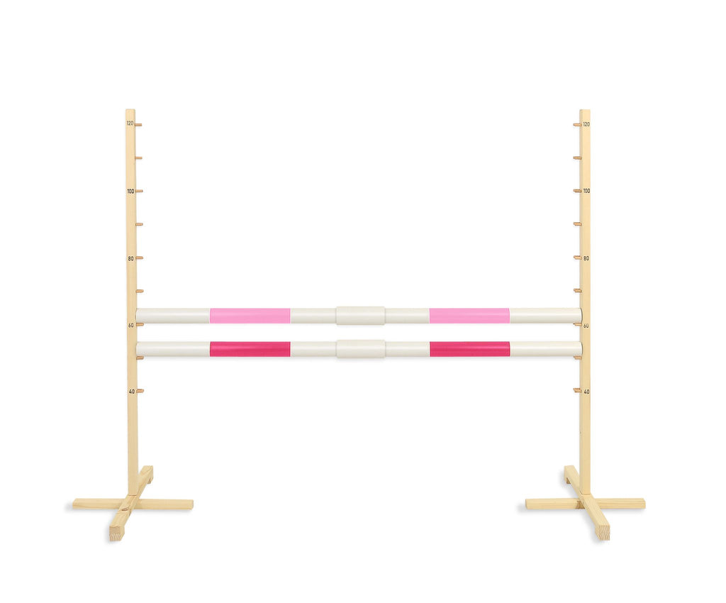 Jumping obstacle for Hobby Horse 160 cm, h-120 cm, with two bars - light pink and pink