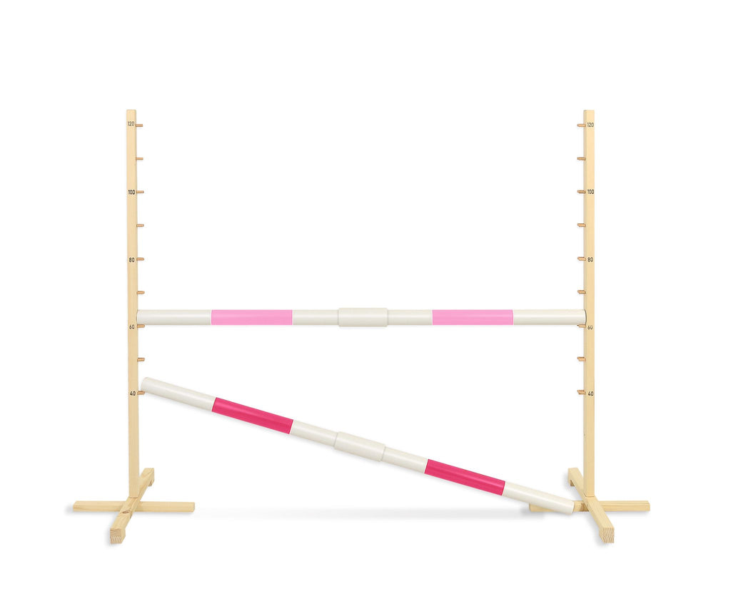 Jumping obstacle for Hobby Horse 160 cm, h-120 cm, with two bars - light pink and pink