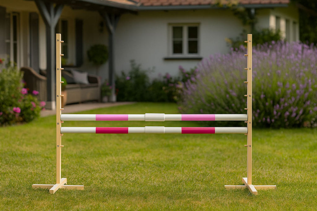 Jumping obstacle for Hobby Horse 160 cm, h-120 cm, with two bars - light pink and pink