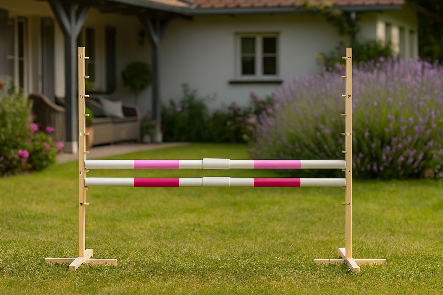 Jumping obstacle for Hobby Horse 160 cm, h-120 cm, with two bars - light pink and pink