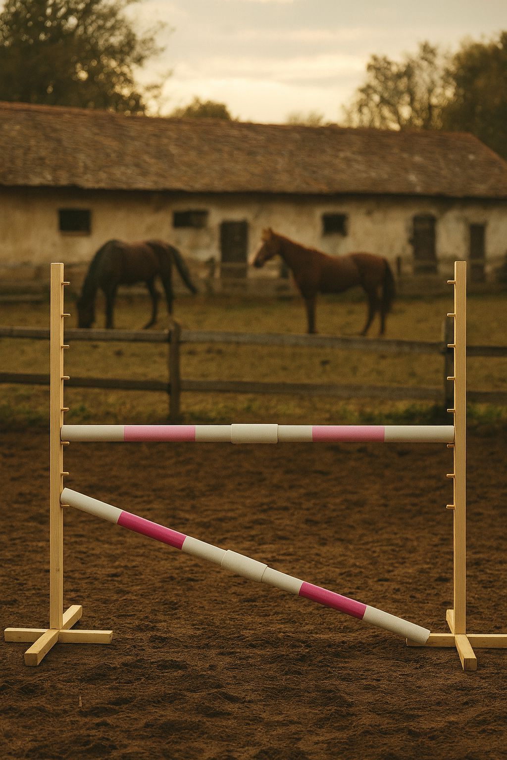 Jumping obstacle for Hobby Horse 160 cm, h-120 cm, with two bars - light pink and pink