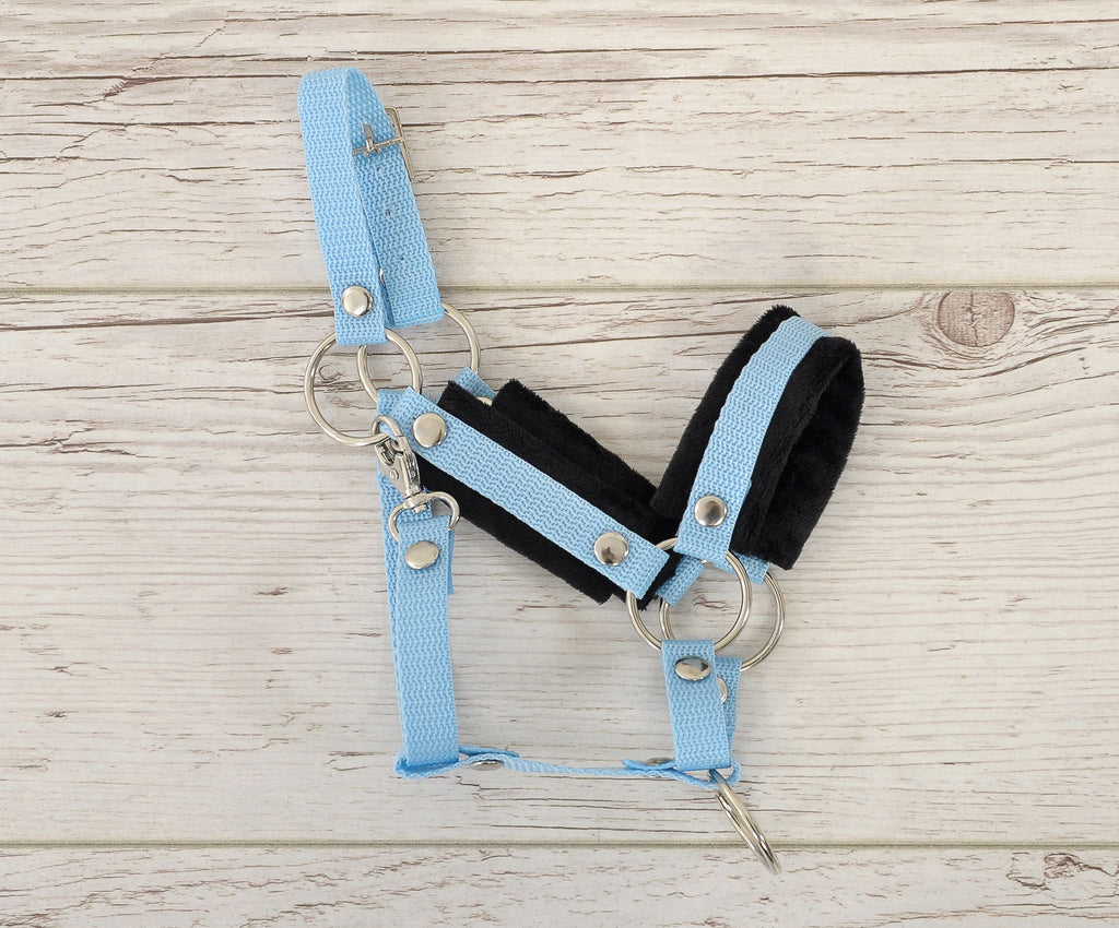 The adjustable halter for Hobby Horse A3 - light blue with black furry