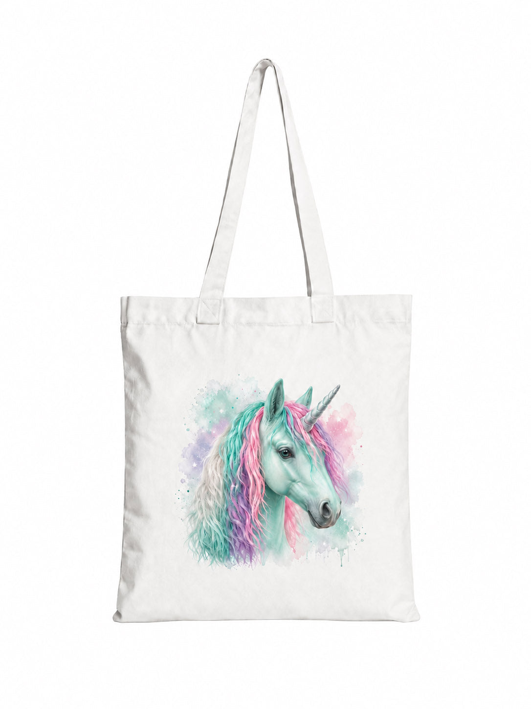 Cotton Tote Bag with Mint Green Unicorn Print – Colourful Mane – 38 × 42 cm