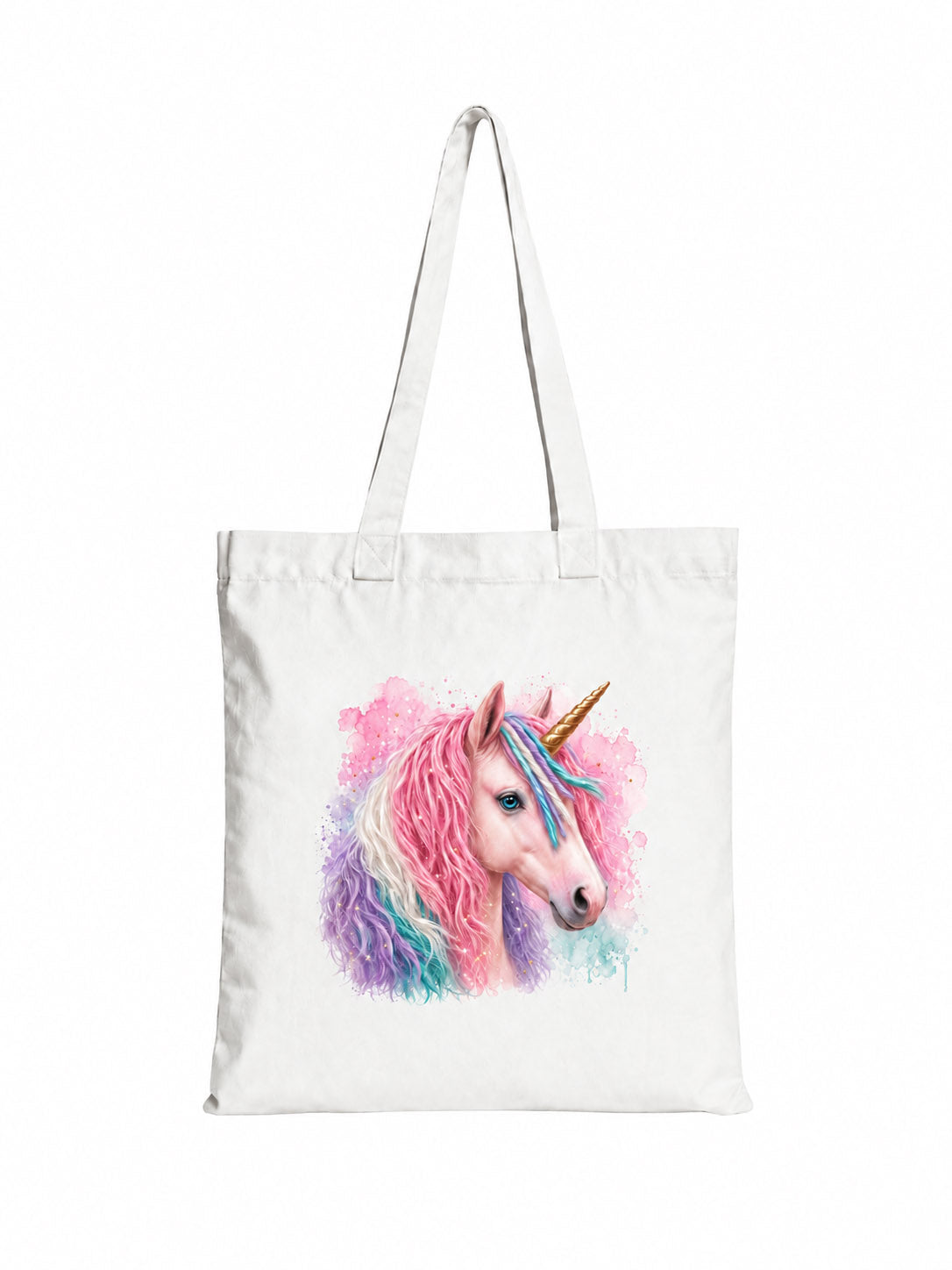 Cotton Tote Bag with Pink Green Unicorn Print – Colourful Mane – 38 × 42 cm