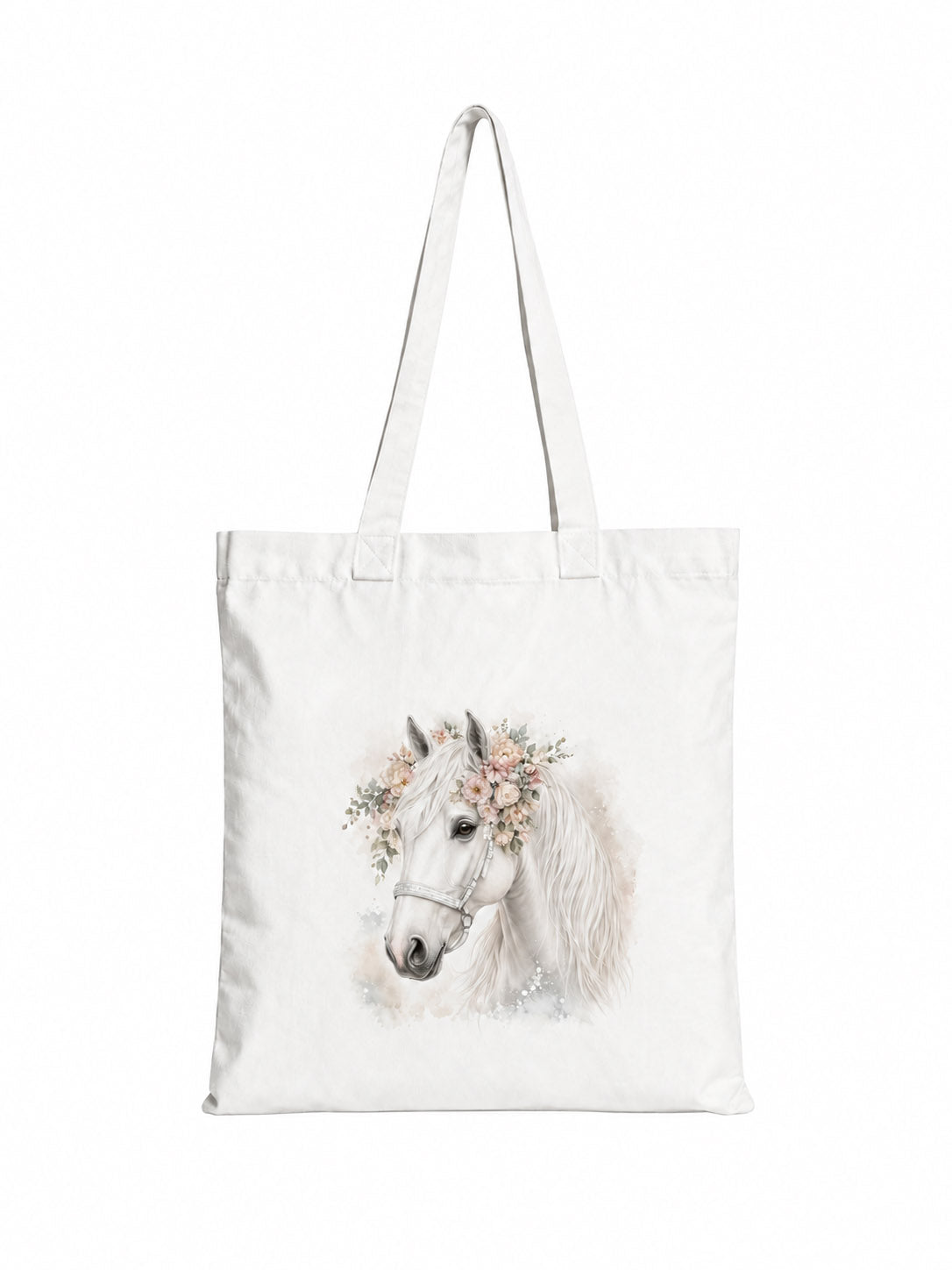 Cotton Tote Bag with White Horse Print – 38 × 42 cm