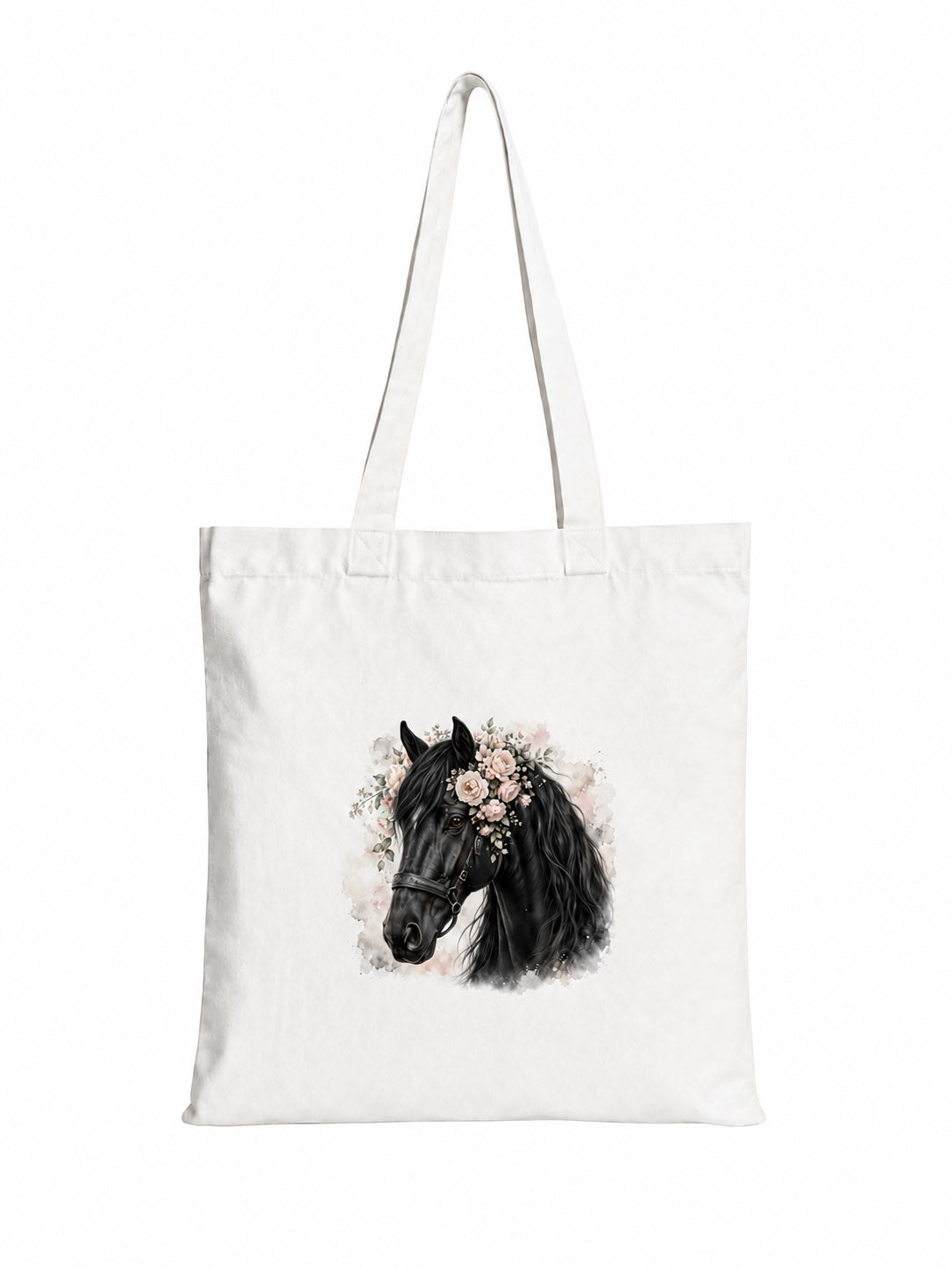 Cotton Tote Bag with Black Horse Print – 38 × 42 cm