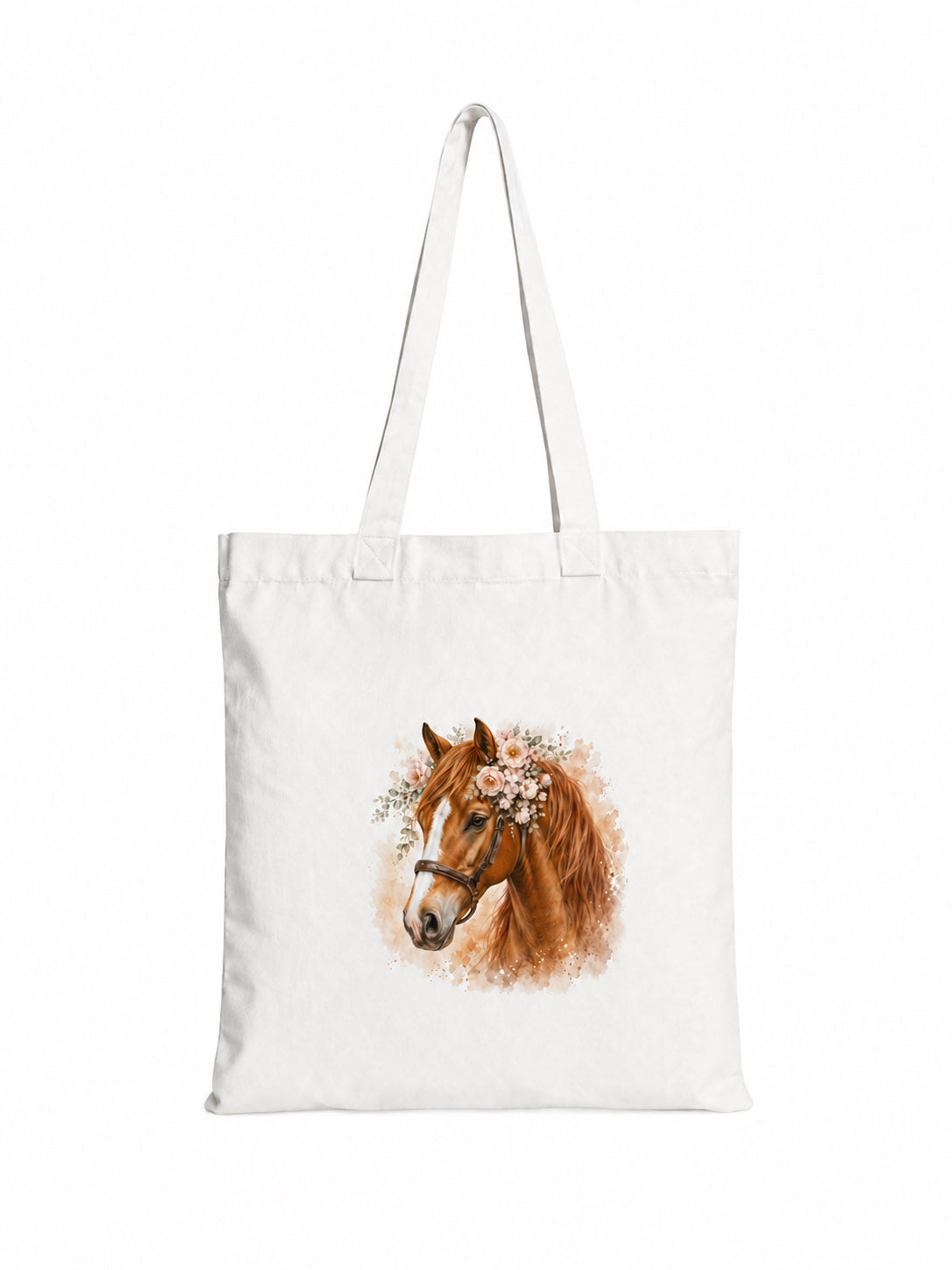 Cotton Tote Bag with Chestnut Horse Print – 38 × 42 cm