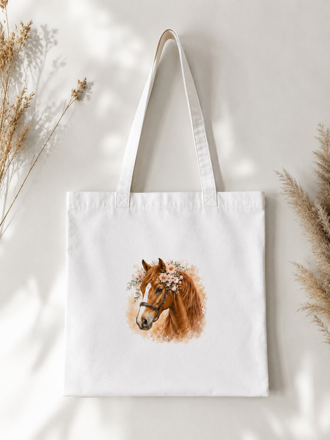 Cotton Tote Bag with Chestnut Horse Print – 38 × 42 cm