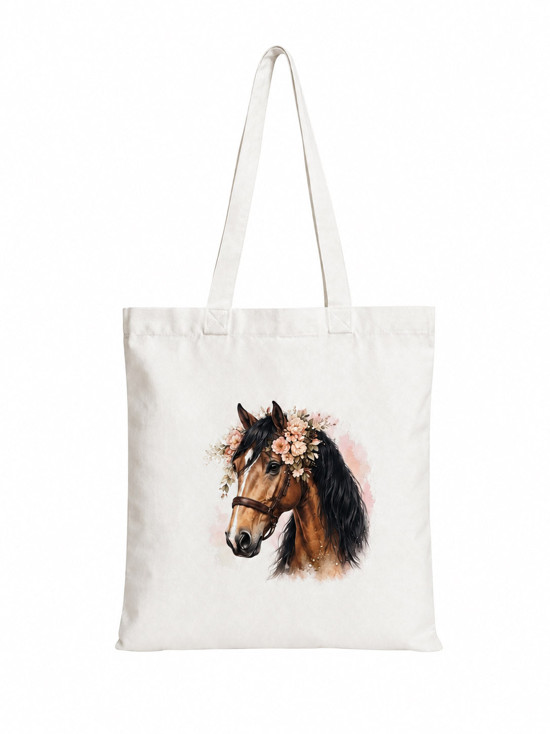 Cotton Tote Bag with Bay Horse Print – 38 × 42 cm