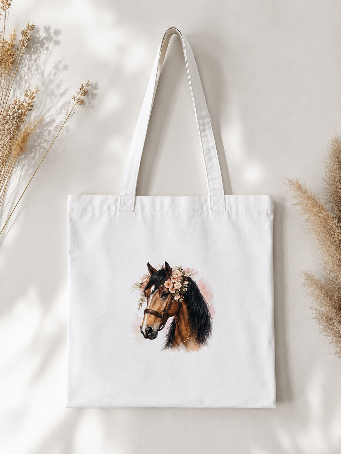 Cotton Tote Bag with Bay Horse Print – 38 × 42 cm