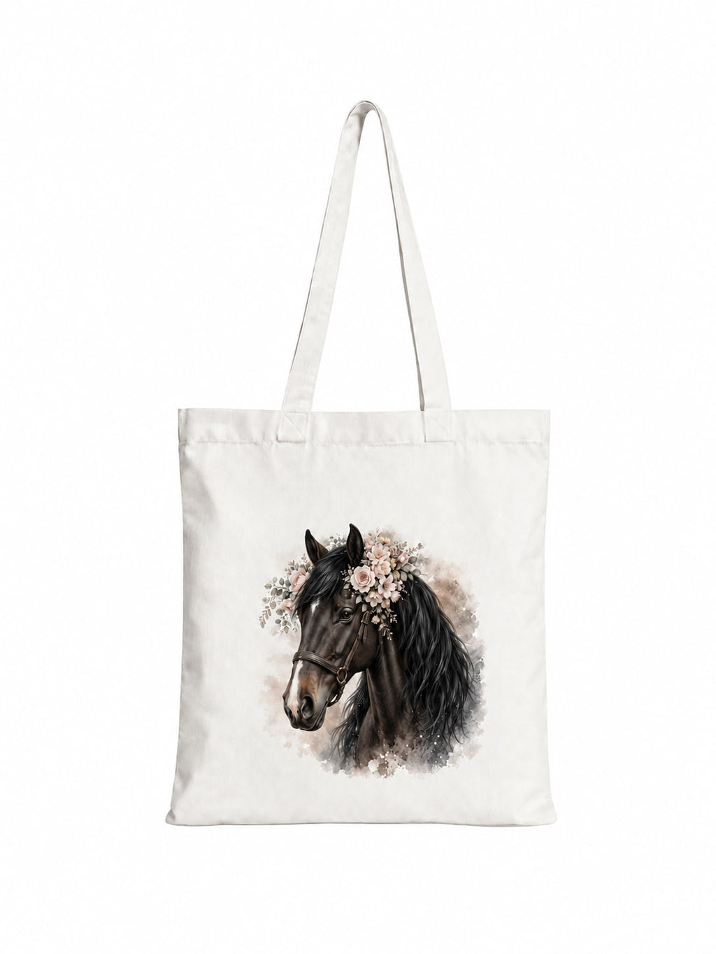 Cotton Tote Bag with Dark Bay Horse Print – 38 × 42 cm