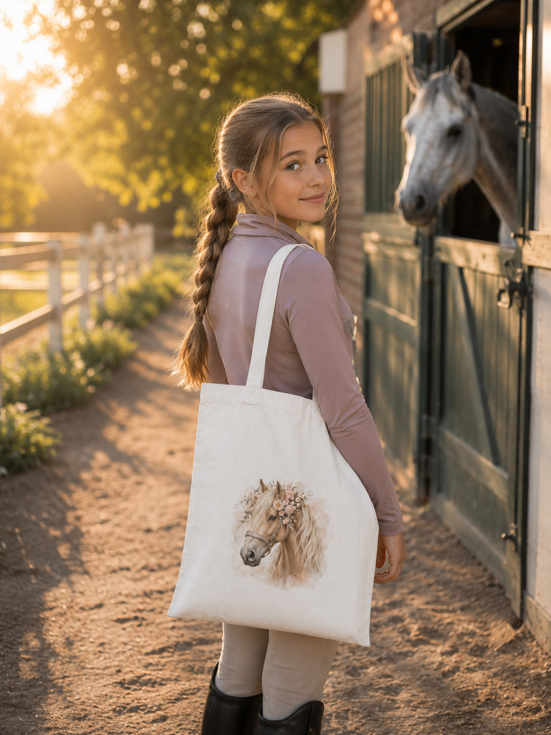 Cotton Tote Bag with Palomino Horse Print – 38 × 42 cm